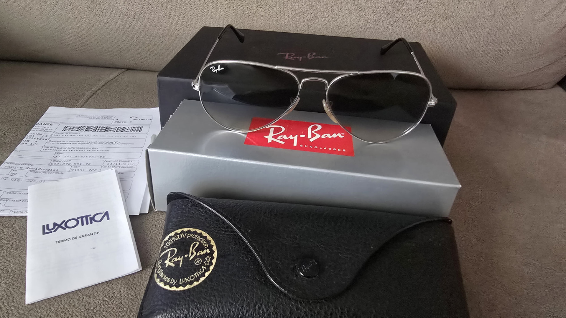 Óculos Ray-Ban Aviator Metal Degradê — Caixa Premium, Case, NF e Termo de Garantia Luxottica